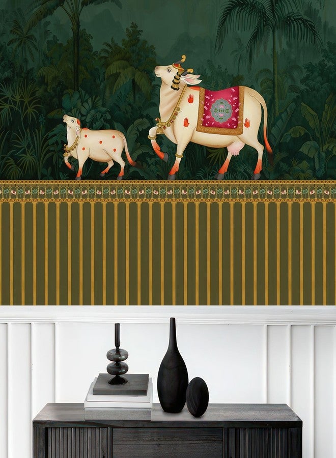 999STORE Green Pichwai Classic Art Wall Décor Indian Wallpaper Wallpaper for Walls Bedroom (Non8X60457) - Image 3